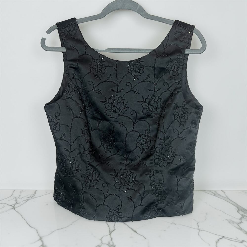 Vintage Tango Nites Beaded Satin Evening Top Black Formal Tank Size 12